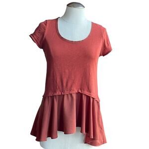 Women's Anthropologie Postcard Burnt‎ Orange BabyDoll High Low Ruffled Top XS